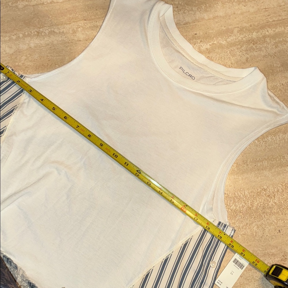 ANTHROPOLOGIE PILCRO Sleeveless White Tee, Ruffle Blue Stripes & Lace XS NWT - Picture 14 of 17
